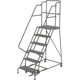 Tri Arc Mfg KDSR106166-D2 6 Step 16"W 20"D Top Step Steel Rolling Ladder, Perforated Tread, 36" Handrail - KDSR106166-D2 image.
