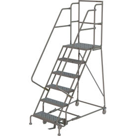 6 Step 16""W 30""D Top Step Steel Rolling Ladder Perforated Tread 42"" Handrail - KDSR106166-D3