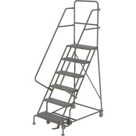 Tri Arc Mfg KDSR106166 6 Step 16"W 10"D Top Step Steel Rolling Ladder, Perforated Tread, 36" Handrail - KDSR106166 image.