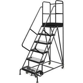 Tri Arc Mfg KDSR106242-D3 6 Step 24"W 30"D Top Step Steel Rolling Ladder, Grip Strut Tread, 42" Handrail - KDSR106242-D3 image.