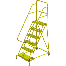 Tri Arc Serrated 24""W 6 Step Steel Rolling Ladder 10""D Top Step - KDSR106242-Y
