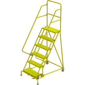 Tri Arc Mfg KDSR106246-Y Tri Arc Perforated 24"W 6 Step Steel Rolling Ladder, 10"D Top Step - KDSR106246-Y image.