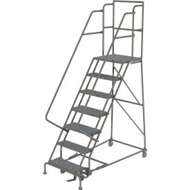 Tri Arc Mfg KDSR107166-D3 7 Step 16"W 30"D Top Step Steel Rolling Ladder, Perforated Tread, 42" Handrail - KDSR107166-D3 image.