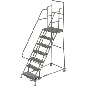Tri Arc Mfg KDSR107242-D3 7 Step 24"W 30"D Top Step Steel Rolling Ladder, Grip Strut Tread, 42" Handrail - KDSR107242-D3 image.