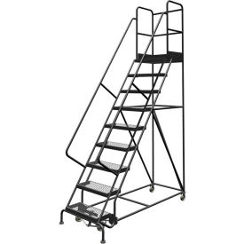 Tri Arc Mfg KDSR109242-D3 9 Step 24"W 30"D Top Step Steel Rolling Ladder, Grip Strut Tread, 42" Handrail - KDSR109242-D3 image.