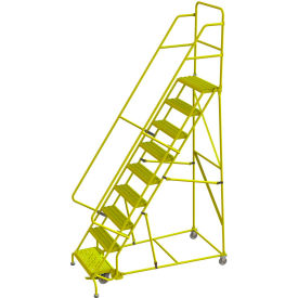 Tri Arc Mfg KDSR109242-Y Tri Arc Serrated 24"W 9 Step Steel Rolling Ladder, 10"D Top Step - KDSR109242-Y image.