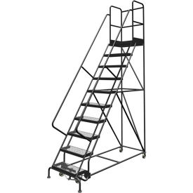 Tri Arc Mfg KDSR110242-D3 10 Step 24"W 30"D Top Step Steel Rolling Ladder, Grip Strut Tread, 42" Handrail - KDSR110242-D3 image.