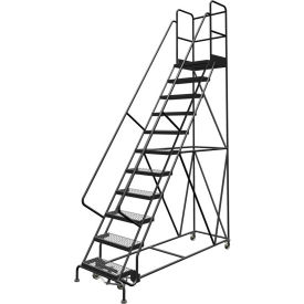 Tri Arc Mfg KDSR111242-D3 11 Step 24"W 30"D Top Step Steel Rolling Ladder, Grip Strut Tread, 42" Handrail - KDSR111242-D3 image.