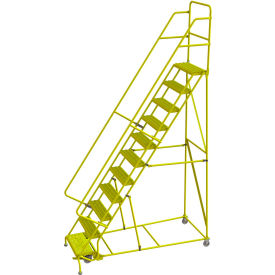 Tri Arc Serrated 24""W 11 Step Steel Rolling Ladder 10""D Top Step - KDSR111242-Y