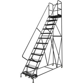 Tri Arc Mfg KDSR112242-D3 12 Step 24"W 30"D Top Step Steel Rolling Ladder, Grip Strut Tread, 42" Handrail - KDSR112242-D3 image.