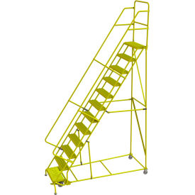 Tri Arc Serrated 24""W 12 Step Steel Rolling Ladder 10""D Top Step - KDSR112242-Y