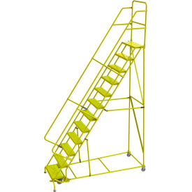 Tri Arc Mfg KDSR112246-Y Tri Arc Perforated 24"W 12 Step Steel Rolling Ladder, 10"D Top Step - KDSR112246-Y image.