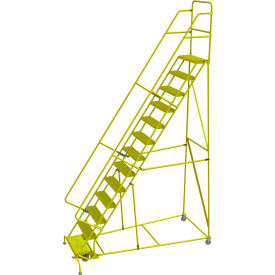 Tri Arc Serrated 24""W 13 Step Steel Rolling Ladder 10""D Top Step - KDSR113242-Y