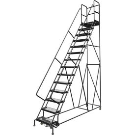 Tri Arc Mfg KDSR114242-D3 14 Step 24"W 30"D Top Step Steel Rolling Ladder, Grip Strut Tread, 42" Handrail - KDSR114242-D3 image.