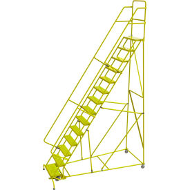 Tri Arc Perforated 24""W 14 Step Steel Rolling Ladder 10""D Top Step - KDSR114246-Y