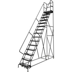 Tri Arc Mfg KDSR115242-D3 15 Step 24"W 30"D Top Step Steel Rolling Ladder, Grip Strut Tread, 42" Handrail - KDSR115242-D3 image.