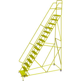 Tri Arc Mfg KDSR115242-Y Tri Arc Serrated 24"W 15 Step Steel Rolling Ladder, 10"D Top Step - KDSR115242-Y image.