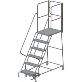 Tri Arc Mfg KDSR106246-XR 6 Step Steel Rolling Ladder W/Rear Exit Walk Off Gate, 24"W X 30"D Plat. Perforated - KDSR106246-XR image.