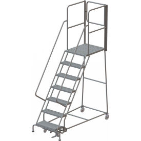 7 Step Steel Rolling Ladder W/Rear Exit Walk Off Gate 24""W X 30""D Plat. Perforated - KDSR107246-XR