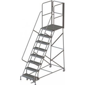 Tri Arc Mfg KDSR108242-XR 8 Step Steel Rolling Ladder W/Rear Exit Walk Off Gate, 24"W X 30"D Plat. Serrated - KDSR108242-XR image.