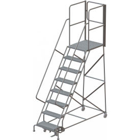 Tri Arc Mfg KDSR108246-XR 8 Step Steel Rolling Ladder W/Rear Exit Walk Off Gate, 24"W X 30"D Plat. Perforated - KDSR108246-XR image.