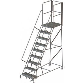 Tri Arc Mfg KDSR109242-XR 9 Step Steel Rolling Ladder W/Rear Exit Walk Off Gate, 24"W X 30"D Plat. Serrated - KDSR109242-XR image.