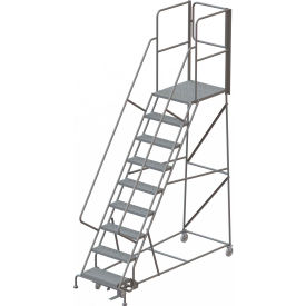 Tri Arc Mfg KDSR109246-XR 9 Step Steel Rolling Ladder W/Rear Exit Walk Off Gate, 24"W X 30"D Plat. Perforated - KDSR109246-XR image.