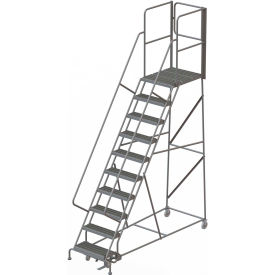 Tri Arc Mfg KDSR110242-XR 10 Step Steel Rolling Ladder W/Rear Exit Walk Off Gate, 24"W X 30"D Plat. Serrated - KDSR110242-XR image.