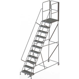 Tri Arc Mfg KDSR111242-XR 11 Step Steel Rolling Ladder W/Rear Exit Walk Off Gate, 24"W X 30"D Plat. Serrated - KDSR111242-XR image.