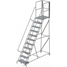 Tri Arc Mfg KDSR111246-XR 11 Step Steel Rolling Ladder W/Rear Exit Walk Off Gate, 24"W X 30"D Plat. Perforated - KDSR111246-XR image.