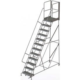 Tri Arc Mfg KDSR112242-XR 12 Step Steel Rolling Ladder W/Rear Exit Walk Off Gate, 24"W X 30"D Plat. Serrated - KDSR112242-XR image.