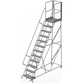 Tri Arc Mfg KDSR112246-XR 12 Step Steel Rolling Ladder W/Rear Exit Walk Off Gate, 24"W X 30"D Plat. Perforated - KDSR112246-XR image.