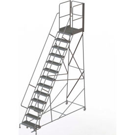 Tri Arc Mfg KDSR113242-XR 13 Step Steel Rolling Ladder W/Rear Exit Walk Off Gate, 24"W X 30"D Plat. Serrated - KDSR113242-XR image.