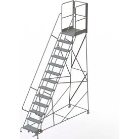 13 Step Steel Rolling Ladder W/Rear Exit Walk Off Gate 24""W X 30""D Plat. Perforated - KDSR113246-XR