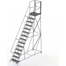 Tri Arc Mfg KDSR114242-XR 14 Step Steel Rolling Ladder W/Rear Exit Walk Off Gate, 24"W X 30"D Plat. Serrated - KDSR114242-XR image.