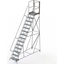 Tri Arc Mfg KDSR114246-XR 14 Step Steel Rolling Ladder W/Rear Exit Walk Off Gate, 24"W X 30"D Plat. Perforated - KDSR114246-XR image.