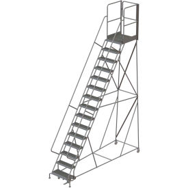 Tri Arc Mfg KDSR115242-XR 15 Step Steel Rolling Ladder W/Rear Exit Walk Off Gate, 24"W X 30"D Plat. Serrated - KDSR115242-XR image.