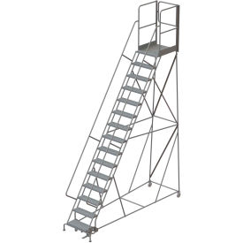 Tri Arc Mfg KDSR115246-XR 15 Step Steel Rolling Ladder W/Rear Exit Walk Off Gate, 24"W X 30"D Plat. Perforated - KDSR115246-XR image.