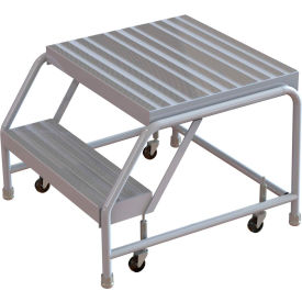 2 Step Aluminum Rolling Ladder 16""W Ribbed Tread 21""D Top Step W/O Handrails - WLAR002164-D4