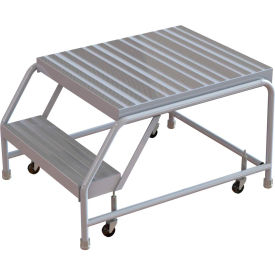 2 Step Aluminum Rolling Ladder 16""W Ribbed Tread 28""D Top Step W/O Handrails - WLAR002164-D5