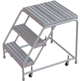 3 Step Aluminum Rolling Ladder 16""W Ribbed Tread 21""D Top Step W/O Handrails - WLAR003164-D4