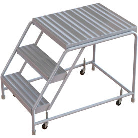 3 Step Aluminum Rolling Ladder 16""W Ribbed Tread 28""D Top Step W/O Handrails - WLAR003164-D5