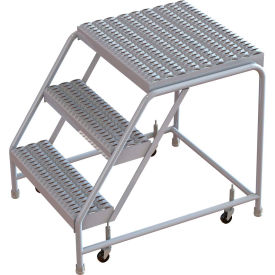 3 Step Aluminum Rolling Ladder 16""W Grip Tread 21""D Top Step W/O Handrails - WLAR003165-D4