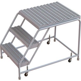 3 Step Aluminum Rolling Ladder 16""W Grip Tread 28""D Top Step W/O Handrails - WLAR003165-D5