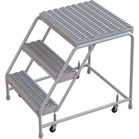 3 Step Aluminum Rolling Ladder 24""W Grip Tread 21""D Top Step W/O Handrails - WLAR003245-D4