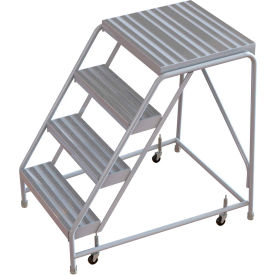 4 Step Aluminum Rolling Ladder 16""W Ribbed Tread 21""D Top Step W/O Handrails - WLAR004164-D4