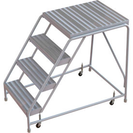 4 Step Aluminum Rolling Ladder 16""W Ribbed Tread 28""D Top Step W/O Handrails - WLAR004164-D5