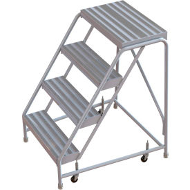 4 Step Aluminum Rolling Ladder 16""W Ribbed Tread 14""D Top Step No Handrails - WLAR004164