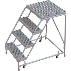 4 Step Aluminum Rolling Ladder 16""W Grip Tread 21""D Top Step W/O Handrails - WLAR004165-D4