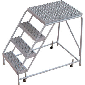 4 Step Aluminum Rolling Ladder 16""W Grip Tread 28""D Top Step W/O Handrails - WLAR004165-D5